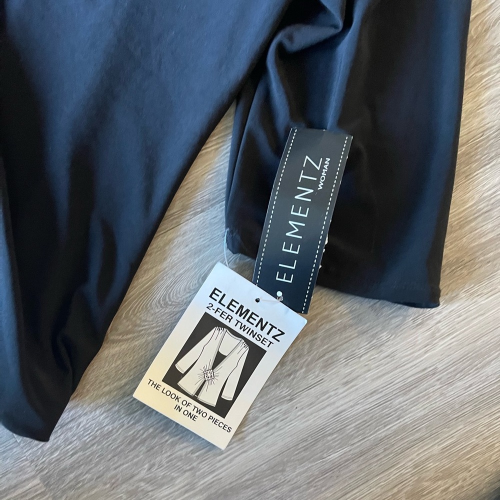 Elementz Pullover Hi-Low Blouse w/ 3/4 Sleeve Black  1X Womens - Picture 3 of 5